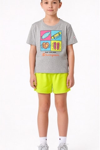 Camiseta y short - Gris oscuro jaspeado y verde claro