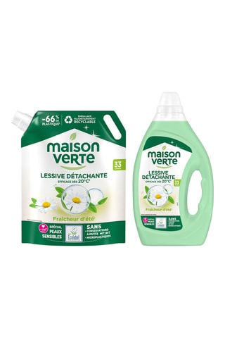 4 x Lessive détachant Fraîcheur d'été Maison Verte - 33 lavages - 1,48 l et 6 x Recharge lessive détachante Fraîcheur d'été Maison Verte - 33 lavages - 1,48 l 