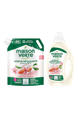 4 x Lessive détachante Amande Douce Maison Verte - 33 lavages - 1,48 l et 5 x Recharge lessive détachante Amande Douce Maison Verte - 33 lavages - 1,48 l