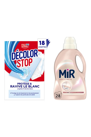 4 x Mir Lessive White - 28 lavages et 4 x Décolor Stop Ravive le Blanc - 18 lingettes