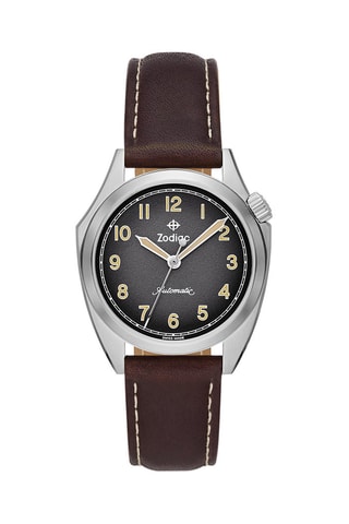 Reloj automático de piel - Marrón y plateado