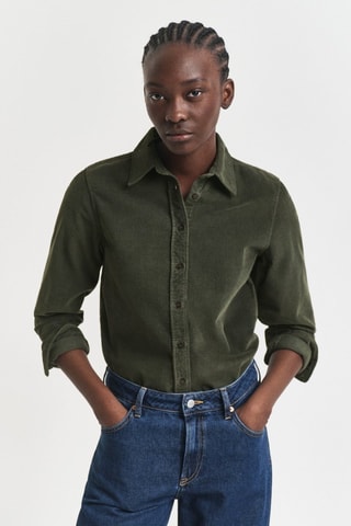 Camicia regular in velluto - Verde scuro