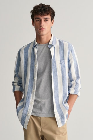 Camicia regular in lino - Blu