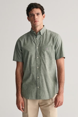 Camicia regular in lino - Verde
