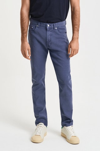 Jeans slim in lino - Blu