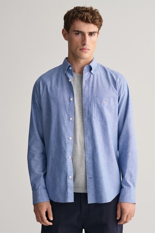 Camicia regular in lino - Blu