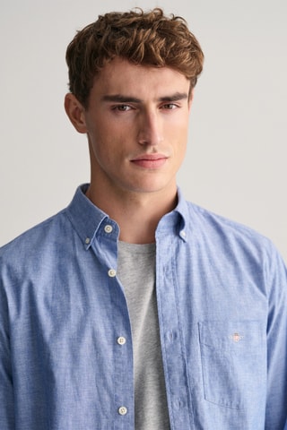 Camicia regular in lino - Blu