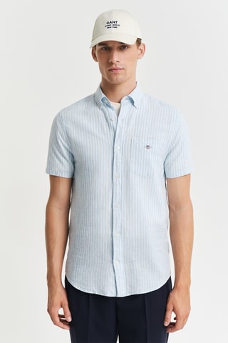 Camicia regular in lino - Azzurro