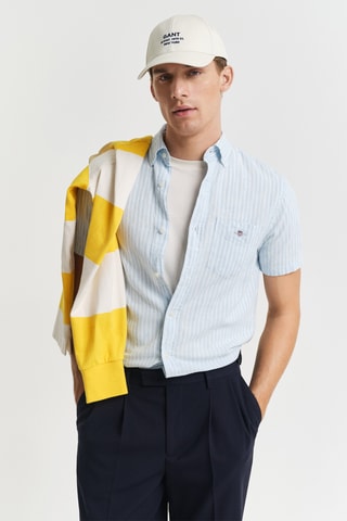 Camicia regular in lino - Azzurro
