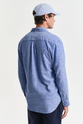 Camicia regular in lino - Blu melange