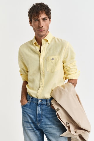 Camicia regular in lino - Giallo