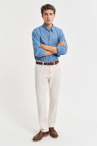 Jeans regular in lino - Ecrù