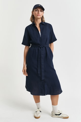 Abito a camicia in lino - Navy