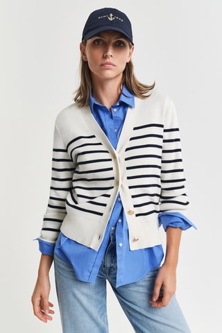 Cardigan in cotone bio - Ecrù e navy