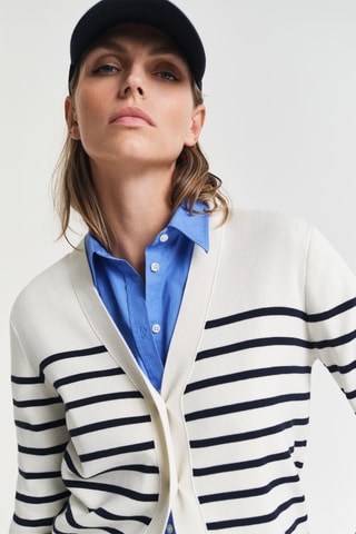 Cardigan in cotone bio - Ecrù e navy