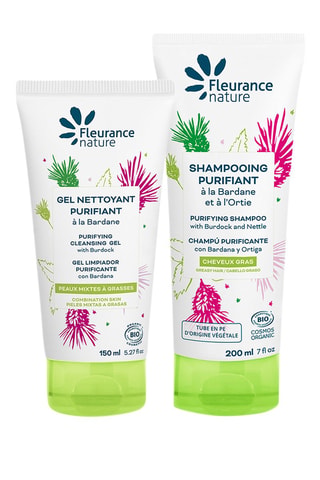 Gel limpiador purificante con bardana y champú purificante con bardana y ortiga - 150 ml y 200 ml