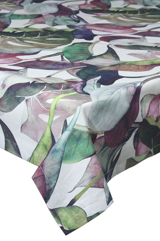 Toalha de mesa retangular - Branco - 150 x 300 cm - Branco, verde e rosa