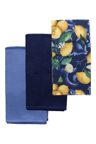 3 panos Citrus - 50 x 70 cm - Azul e amarelo