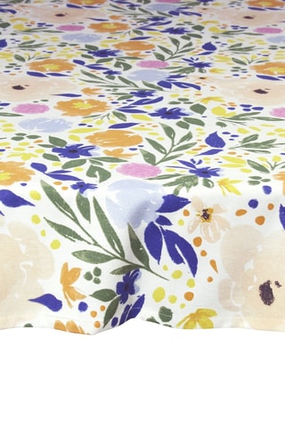 Toalha de mesa redonda - Cru - 170 cm - Branco, azul e laranja