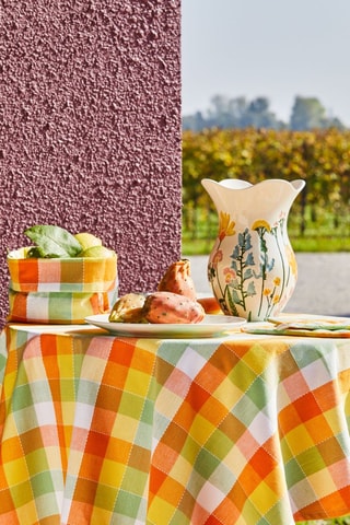 Toalha de mesa retangular - Laranja e verde-claro - 140 x 180 cm - Branco, verde, amarelo e laranja