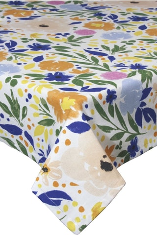 Toalha de mesa retangular - Cru - 140 x 240 cm - Branco, azul e laranja