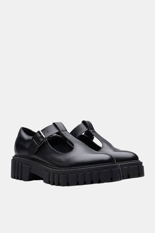 Babies de piel con plataforma Page Bar - Negro