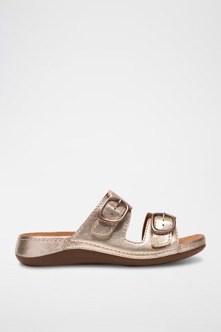Sandalias de piel de cuña Cecily - Dorado