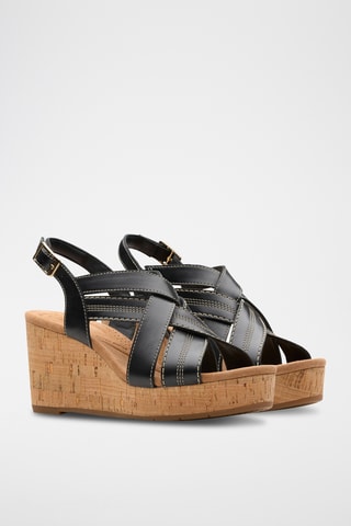 Sandalias de piel de cuña Sabina - Negro