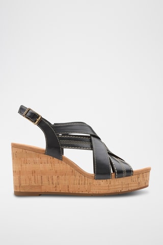 Sandalias de piel de cuña Sabina - Negro