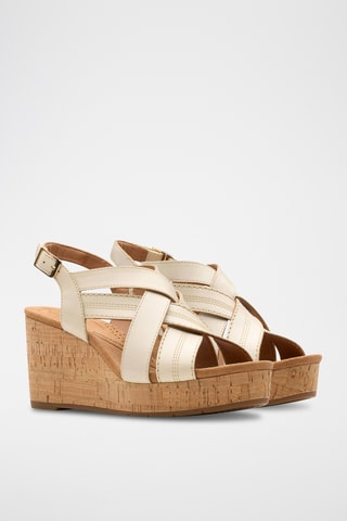 Sandalias de piel de cuña Sabina - Crema