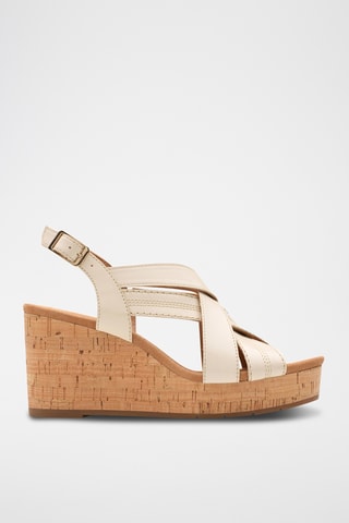 Sandalias de piel de cuña Sabina - Crema