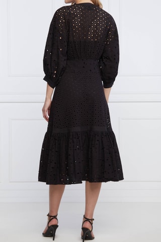 Vestido camisero de guipur - Negro