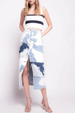 Falda midi vaquera de talle alto - Blanco