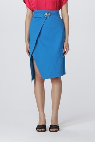 Falda cruzada de lino de talle alto - Azul cobalto