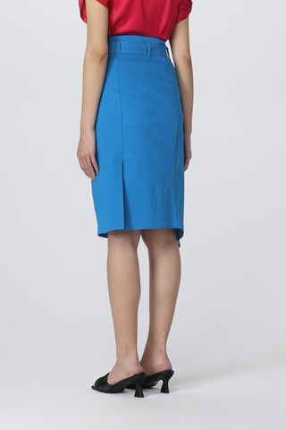 Falda cruzada de lino de talle alto - Azul cobalto