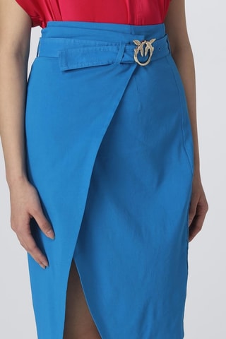 Falda cruzada de lino de talle alto - Azul cobalto