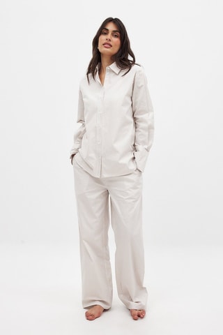Pantalón wide leg - Beige y blanco