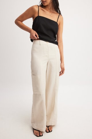 Pantalón recto de lino - Beige claro