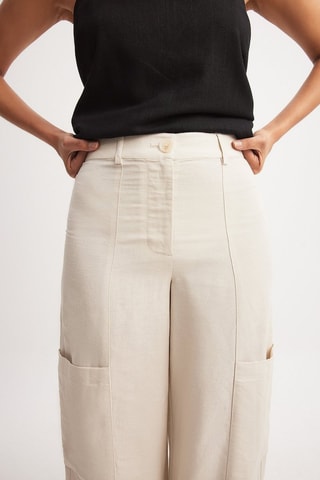 Pantalón recto de lino - Beige claro