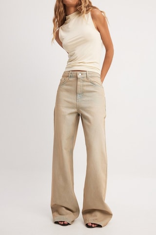 Vaquero ancho tiro alto - Beige