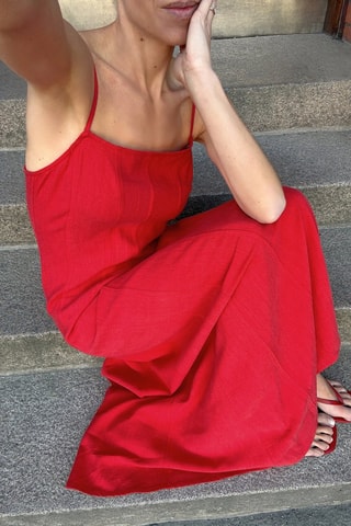 Vestido largo de lino - Rojo
