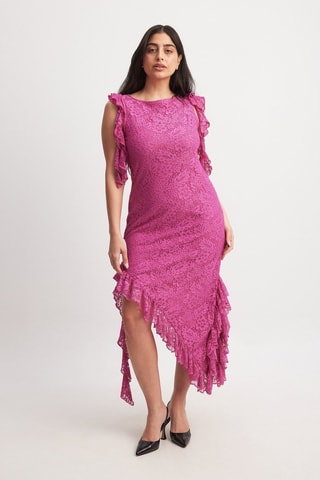 Vestido midi de encaje - Fucsia