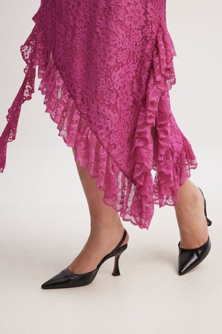 Vestido midi de encaje - Fucsia