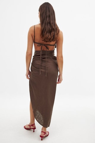 Vestido midi en lino - Marrón