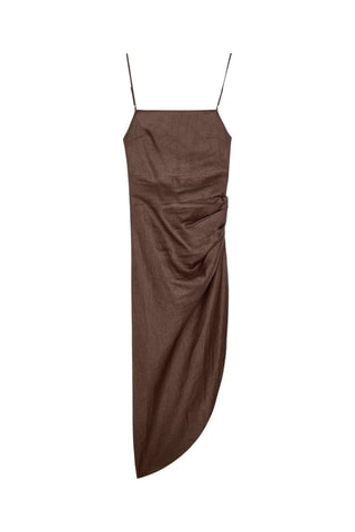 Vestido midi en lino - Marrón
