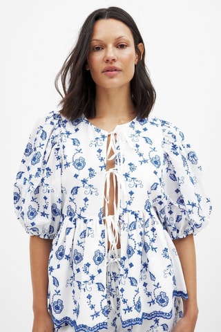 Camisa relaxed fit - Blanco y azul