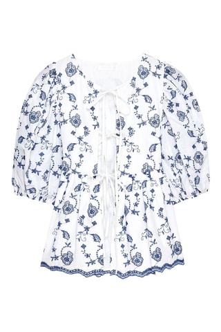 Camisa relaxed fit - Blanco y azul