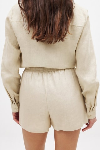 Short en lin taille haute - Beige