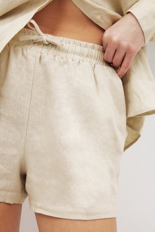 Short en lin taille haute - Beige