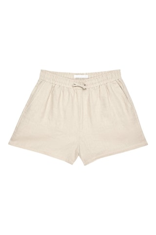 Short en lin taille haute - Beige